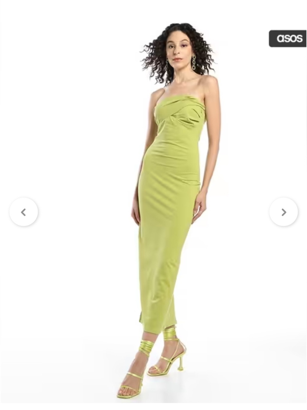 ASOS Twist Bodice Bandeau Bodycon Strapless Midi/Maxi Dress Sz 10 Lime Green NWT